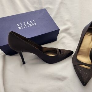 Stuart Weitzman Brown Satin Heels Sparkle Toe Detail 11M Orig $425 New in Box